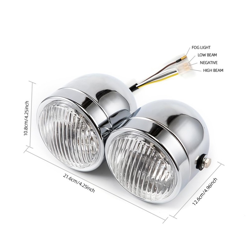 BENEALL Motorcycle Headlight Assembly Halogens Double Front Head light with