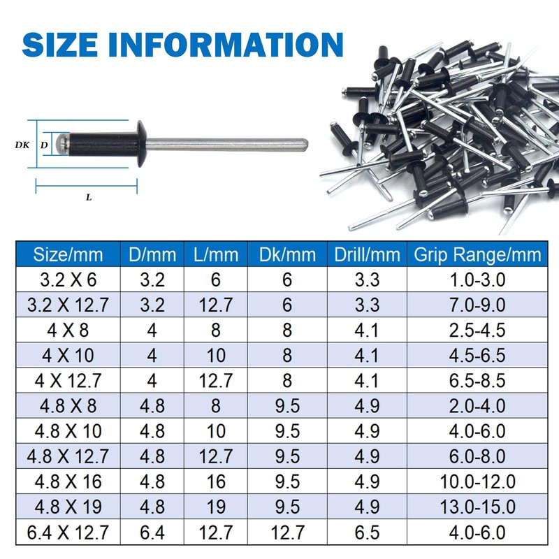 BESTYCHAO 100pcs Aluminium Blind Rivet 4mm x 10mm, Open End