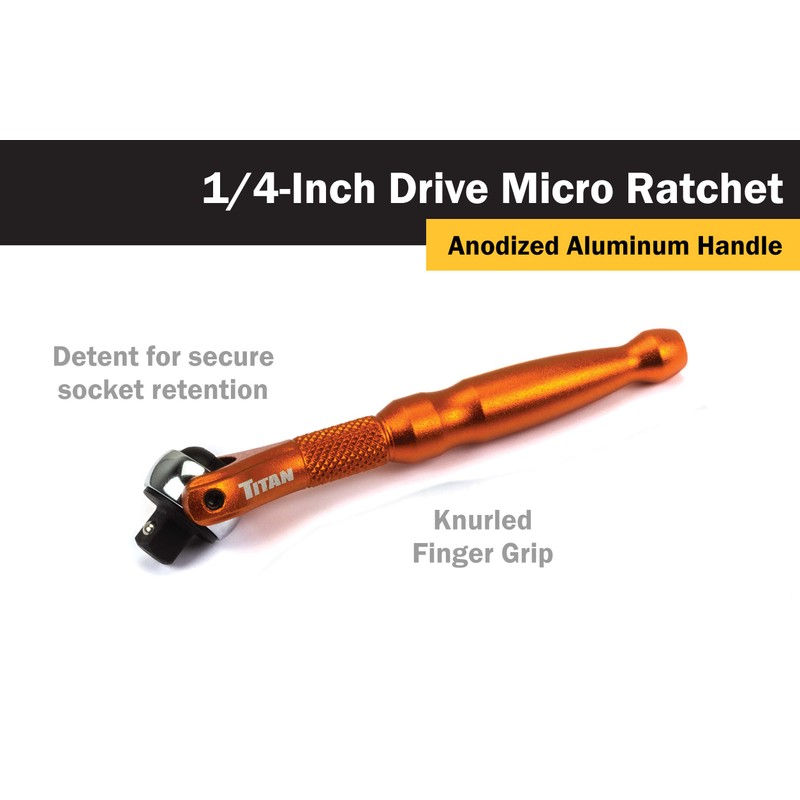 TITAN 11322 1/4 in. Aluminum Swivel Head Micro Ratchet, Orange