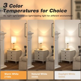 Dicoool Small Bedside Lamps 3 Color Modes - 2700K 3500K 5000K Bedroom Lamps with USB C and A Ports, Pull Chain Gold Table Lamps with AC Outlet, Nightstand Lamps with Gold Metal Base for Kids Reading
