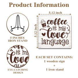 Cazhes Coffee Bar Sign，Cafes Bar Decor Accessories, Cafe Station Essentials, Kitchen Farmhouse Funny Cafe Signs for Table Decor, Coffee Is My Love Language - F13