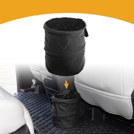 Partuto 1 Pcs Car Trash Can Auto Trash Bin Hanging Folding Faux Leather Black 5.9" Width 7.1" Height