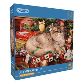 Gibsons All Wrapped Up 500 Piece Jigsaw Puzzle for Adults Christmas Festive Magic | Cat Animal Theme | Sustainable Premium 100% Recycled Board Great Gift Gibsons Games