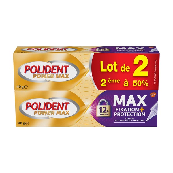 Polident Power Max Fixation + Protection 40G Lot De 2