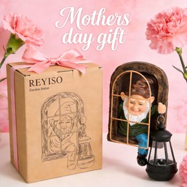 REYISO Gnomes Outdoor Garden Statues Gifts Mothers Day Summer Decor Whimsical Fairy Garden-10 Inch Elf Outdoor Tree Hugger Statues- Tree Face Sculpture, Yard Art Patio,Fence,Lawn,Wall Gnomes Ornament