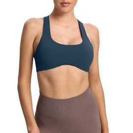 Aoxjox brasier deportivo de entrenamiento para mujer, sin espalda, acolchado, con espalda cruzada, para yoga, ombliguera, Azul (Arándano), S