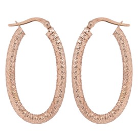 Kooljewelry 10k Rose Gold Diamond-cut Oval Hoop Earrings