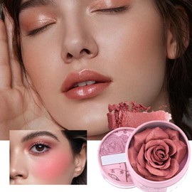 Rose Blush For Cheeks - 3D Petal Design Travel Size Blush - 3.5g Contour Cream Highlighter Natural Scented Pigmented Nude Makeup For Travel Bridal Stage Winter