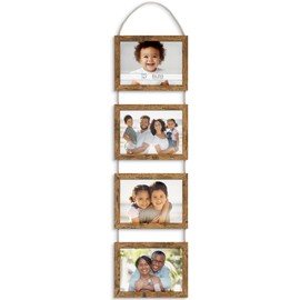 Icona Bay - 5x7 Wall Hanging Picture Frames Collage with 4 Openings - Rustic Brown - Casual Style Engineered Wood Frames - Wall Mount Only - Bliss Collection