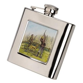 Farm Cottage Brands 6oz oblong Game Shooting scene Stainless Steel hip flask with funnel