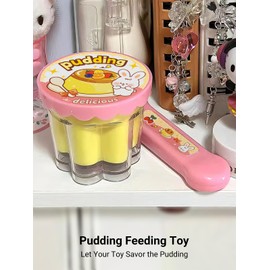 Pretend Play Pudding Feeding Toy for Dolls,Stuffed Animals Figurines,Automatic Feeding Toy with Spoon,Perfect for Doll Role Play Ideal Birthday for 3-6 Year Old Girls