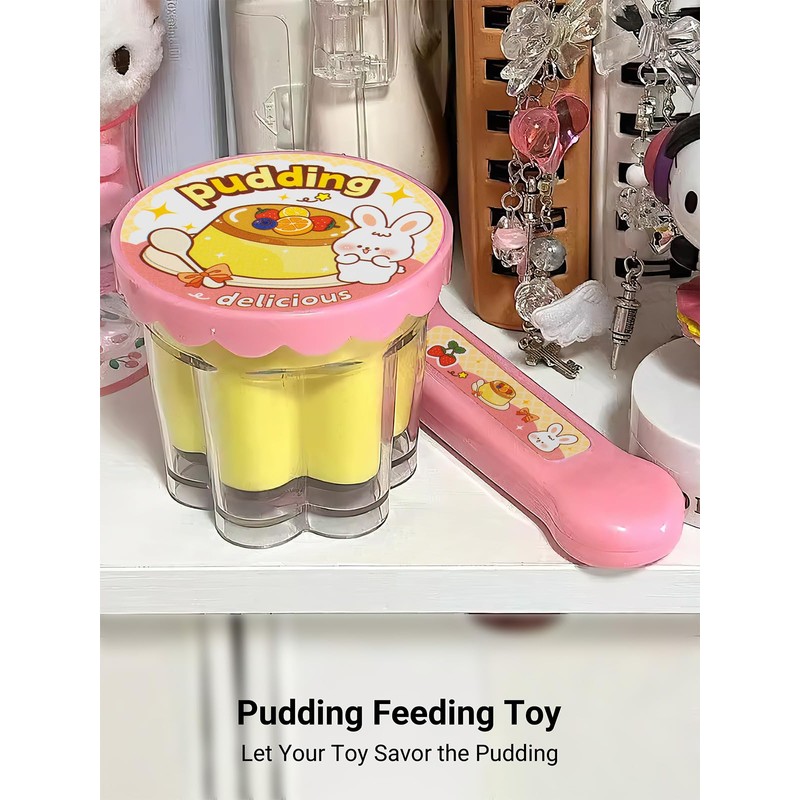 Pretend Play Pudding Feeding Toy for Dolls,Stuffed Animals Figurines,Automatic Feeding
