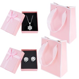 YFPOPONE Jewellery Boxes with Gift Bag, 9 x 7 x 3 cm, Jewellery Gift Boxes, Gift Wrapping Jewellery with Bow for Earrings and Necklace, Small Gift Box with Lid (Pink)