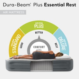 Intex 64125ED Dura-Beam Plus Essential Rest Air Mattress - Fiber-Tech – Queen Size – Built-in Electric Pump – 18in Bed Height – 600lb Weight Capacity