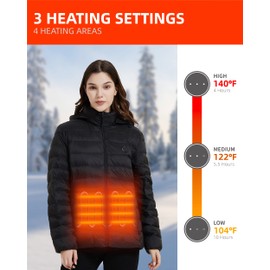 HEWINZE Women's Heated Down Jacket with Battery Pack and Detachable Hood Insulation,2X-Large