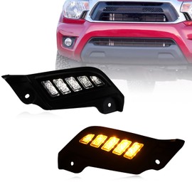 GEEGEETOP Full LED DRL lente delantera para faros delanteros, luces de parachoques laterales compatibles con Tacoma 2012-2015, funciones de conmutación blanca y ámbar como luz trasera intermitente