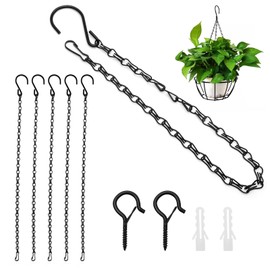 FL HUA 6 x Hanging Chains 50 cm, Metal Hanging Chain with 2 Ceiling Hooks, Black Chain for Planter, Bird Feeders, Lamps