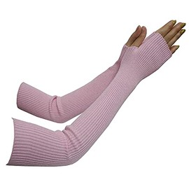 Lemoyoung Women's Cashmere Warm Long Fingerless Gloves Winter Arm Warmer, Pink, Length:50 cm