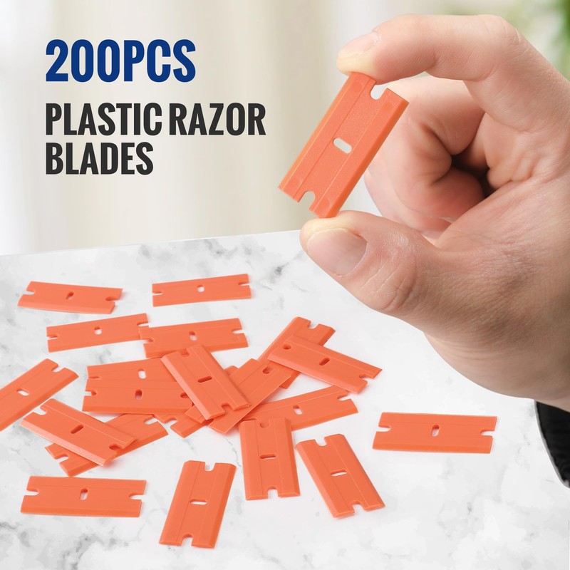 WORKPRO 200 Pack Plastic Razor Blades, Double Edged Scraper Blades,
