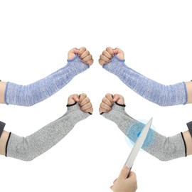 PATIKIL 18 Inch Cut Resistant Sleeve, 2 Pairs Arm Safety Protectors Sleeves with Thumb Hole Level 5 Protection Forearm Guard Sleeves for Thin Skin and Bruising, XL, Blue/Gray