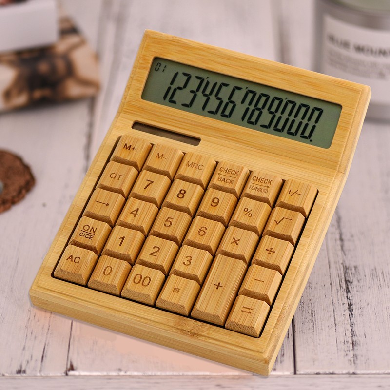 Multifunctional Bamboo Electronic Calculator Counter 12 Digits Solar & Battery