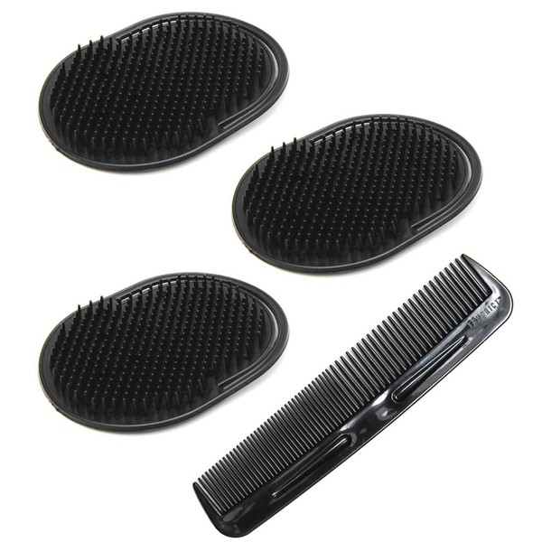 Luxxii (4 Pack) Hair Scalp Massage Shampoo Palm Brush Massager with 5" Favorict Pocket Comb (Black Color)