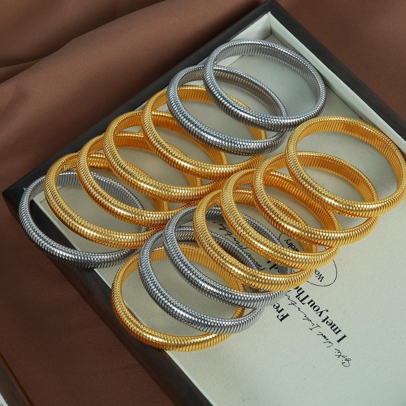 RINTOLER 12mm Gold Bangles for Women - 18K Gold Plated