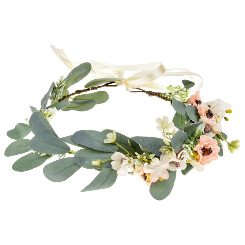 Small Flower Crown Headband Boho Bridal Flower Wreath Eucalyptus Green