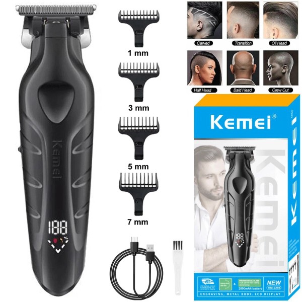 Kemei-2269 Pro 0MM T-Blade Hair Clippers Cordless Trimmer Beard Cutting