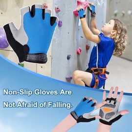 CubePlug Kids Boy Girl Cycling Climing Half Finger Gloves GEL Padded BMX Bike Fingerless [SPI] (S, Navy)