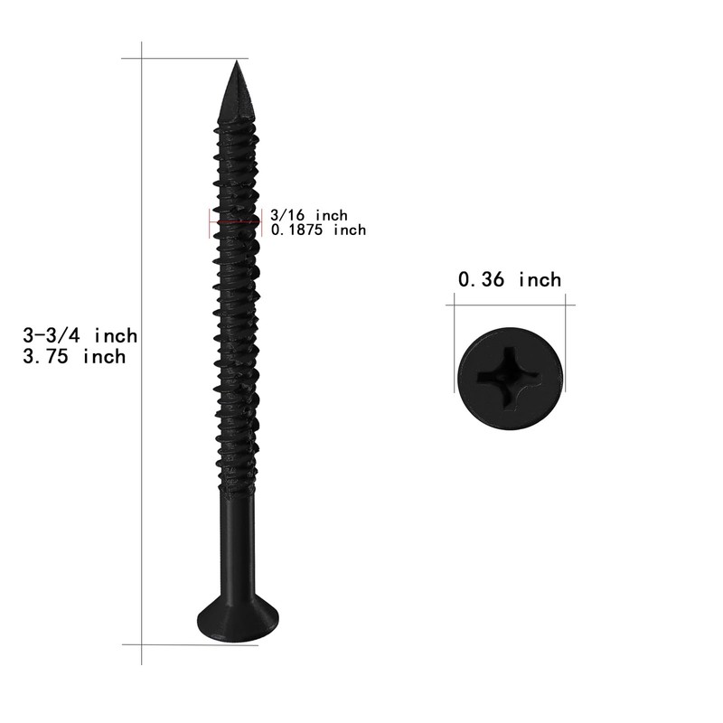 WenSilon(30 PCS) 3/16" x3-3/4 Black Concrete Screw Anchor Black Flat