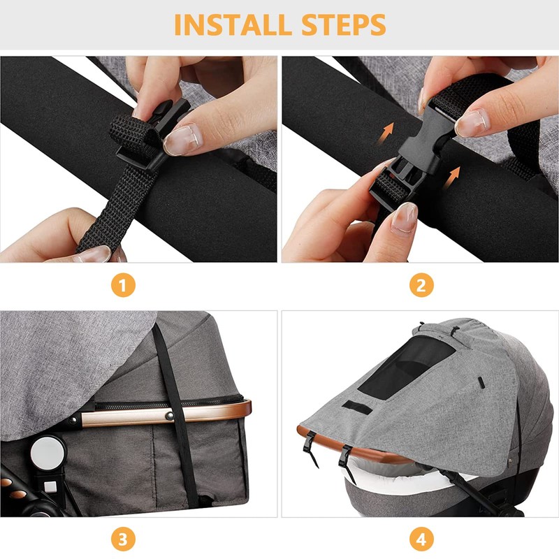 CaiTang Awning Pram, Awning Pram with Viewing Window, Adjustable Sun
