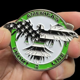 America's Front Line BL6-005 Thin Green Line Flag and Eagle Police Challenge Coin CBP Border Patrol A