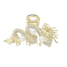 3.5'' Large Dragon Gold Claw Clip for Women, Unique Hair Accessories, Sparkle Crystals & Pearls, Chinese Vintage Hair Clips for Festivals Parties New Year