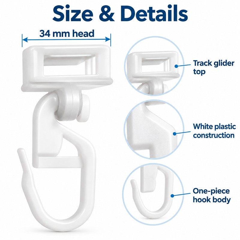 Curtain Track Gliders for Curtain Rails – 20PCS Plastic Hooks