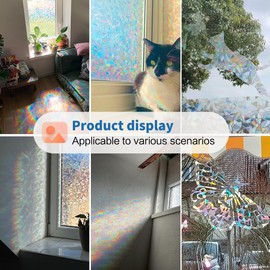 Niviy Rainbow Window Film, No Glue 3D Decorative Window Films for Privacy Window Covering, UV Blocking Window Tint Stained Glass Window Stickers for Home Office 11.8"x78.7"(30x200cm)