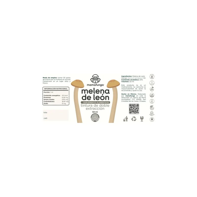 Tintura De Doble Extracción De Hongo Melena De León 50ml
