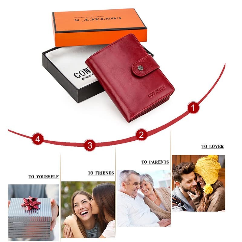CONTACT'S-Women Leather Wallet RFID Blocking Small Bifold Coin Pocket Purse