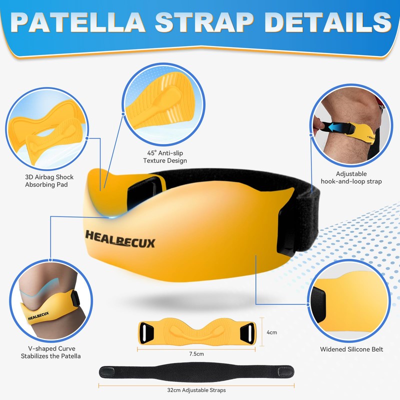 Healrecux Silicone Patellar Tendon Support Strap, Adjustable Non-Slip Patella Band