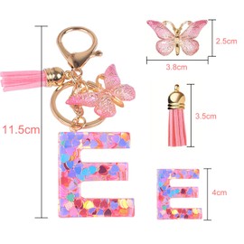 YPYMOD Lnitialen Keyring Tassel Butterfly Sequins Love Letter Keyring, Pink, pink