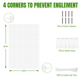 SPORTYOUTH Bird Netting for Chicken Coop, 25ft x 50ft Poultry Net with 2.4" Mesh, Heavy Duty Nylon Garden Netting to Protec Fruit Tree Blueberry Bushes Vegetables Against Squirrels Deer