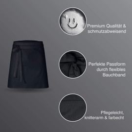 DESERMO Set of 5 premium short front ties 50 x 80 cm (L x W) – high-quality professional apron for men and women – apron made of cotton blend – fabric weight 220 g/m² (black), black