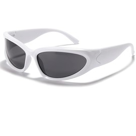 BAWUYI Y2K - Gafas de sol envolventes para hombres y mujeres, accesorios de los años 2000, gafas cibernéticas frescas, deportivas, ciclistas, protección UV400 (marco blanco, lente gris)