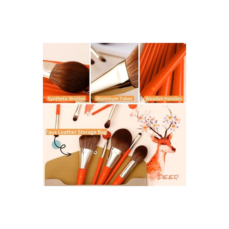 DUcare Pinceles de Maquillaje 9Pcs Deer Series Juego de Brochas