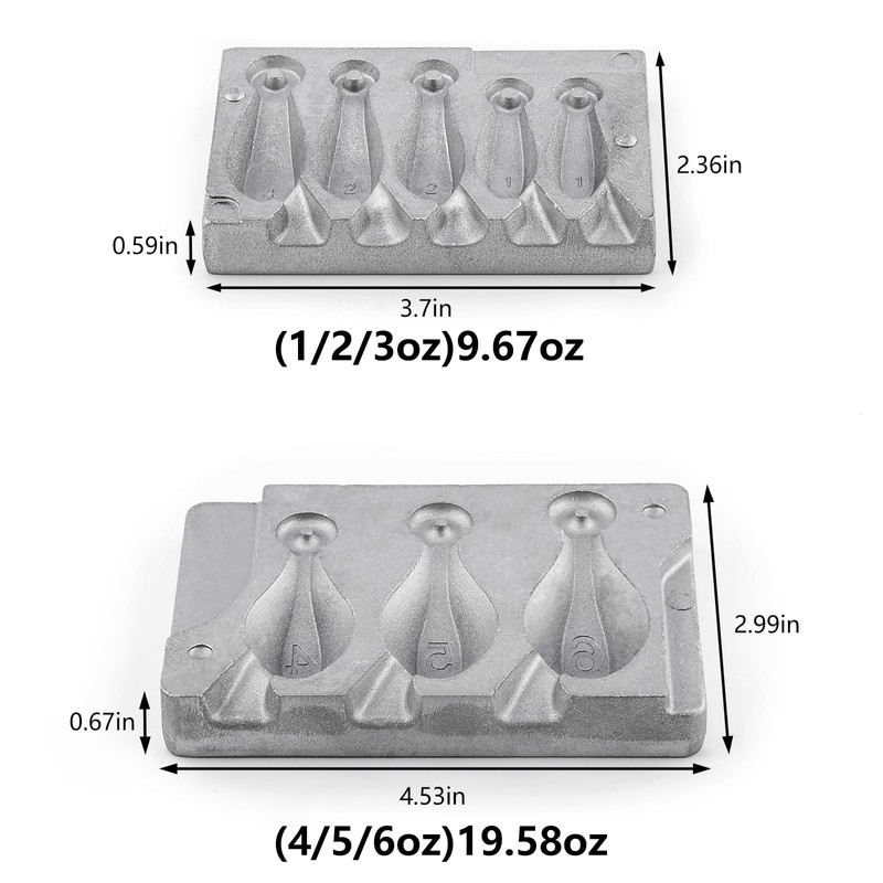 Dr.Fish Bank Sinker Mold with 5 Cavities for 1/2/3oz, 3