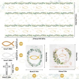 Yotako Communion Decoration, Pack of 103 Confirmation Decoration Boy Table Decoration Communion 1 Tablecloth + 20 Napkins + 66 Wooden Fish + 6 Lampshades, First Communion Decoration for Napkins