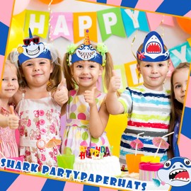 Gersoniel 24 Pcs Party Hats for Kids Party Favors Headbands Paper Party Crown for Boys Girls, Decoration Party Favors (Shark)