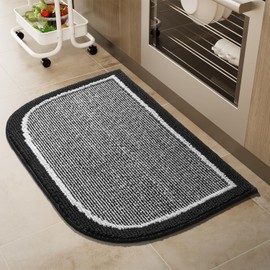 PADOOR Kitchen-Mats for Floor 100% Polypropylene Kitchen Rugs Non Slip Washable, Durable Dirt Resist Half Circle Rug TPR Backed Kitchen Floor Mat, 18"x28", Black