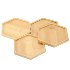 sourcing map 4PCS Hexagon Coasters for Drink, Mosaic Bamboo Coasters, 4.7 Inch Blank Base Trays, Drinking Cup Coaster for Coffee Table Dining Table Protection, Brown