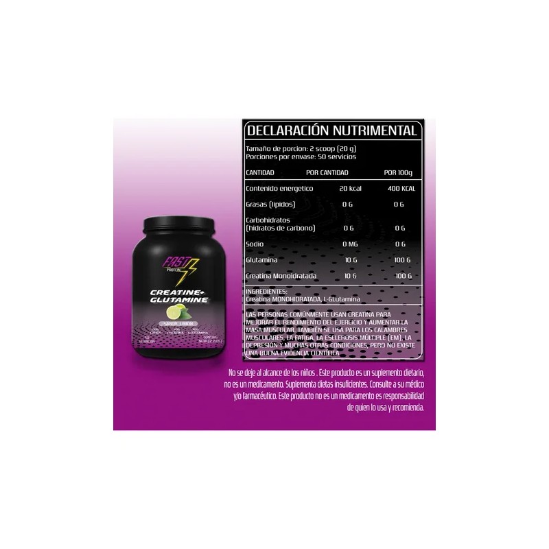 Creatina + Glutamina Fast Protein 1kg 50 Servicios Suplement